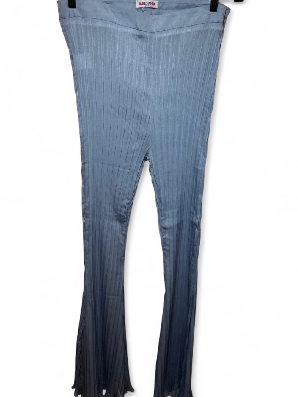 Elsie & Fred Light Blue Plisse Flare Pants Ribbed Bell Bottoms